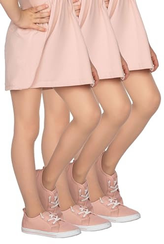 looksy Tonia Lot de 3 paires de collants italiens beiges pour filles, 20 DEN, légers, transparents, à pieds unis, bas d'école de danse de Ballet, Natural 11/12 ans