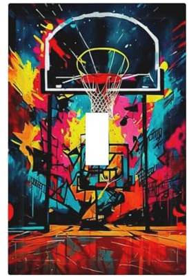 LOLREAI Colorful Graffiti Basketball Sport Basket Hippie 1 Gang Light Switch Covers Single Toggle Wall Plate Decorative Switchcover Electrical Switchplate for Country Bathroom Bedroom Decor