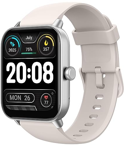 TOOBUR Reloj Inteligente Mujer Hombre con Alexa, 1.8 smartwatch Deportivo con 100 Deportes, Recibir y Contestar Llamadas, Podómetro y pulsómetro, IP68 Impermeable, Compatible con Android iOS, Beige