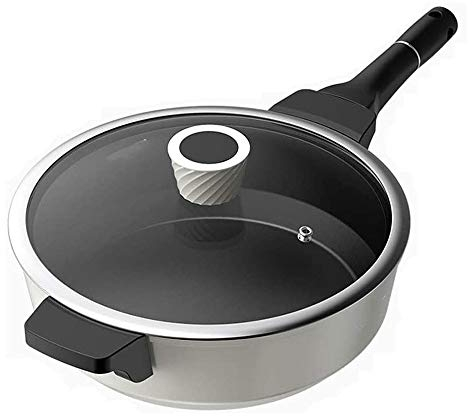 FEIGUO Padella Antiaderente in Pietra Maifan, Padella per Bistecca Wok da 30 cm con Coperchio in Vetro, Adatta a Tutti i Fornelli, Inclusa Induzione (30 cm)