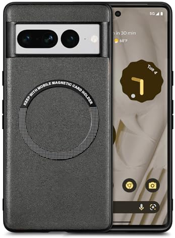 Yhsvie Handyhülle Google Pixel 7 pro Hülle Leder,Magnetisch PU Schutzhülle Kompatibel mit MagSafe Premium Lederhülle Dünn Matte Leather Case Weich TPU Bumper für Google 7 pro 6.7'' Schwarz