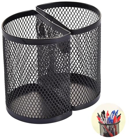 2 Stück Halbrunder magnetischer Stifthalter Magnetischer Aufbewahrungskorb Stiftehalter aus Drahtmetall Magnetisch Stifthalter für Kühlschrank, Schließfachzubehör, Bürobedarfs-Organizer (Schwarz)
