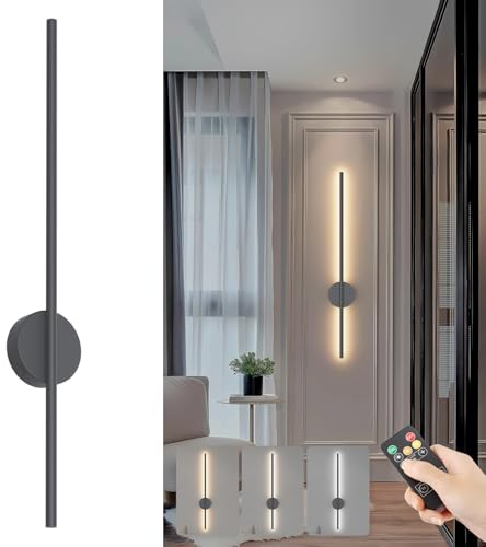 Aipsun Akku Wandleuchte mit Fernbedienung innen, 10000mAh, 6W, 100CM, mit Dimm- und Timing-Funktionen, Wandleuchte ohne Stromanschluss, geeignet für Wohnzimmer, Schlafzimmer, Esszimmer (Anthrazit)