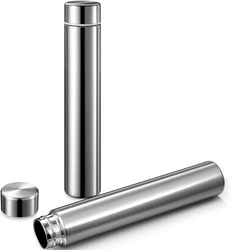 Vesici Slim Water Bottle 8.8 oz Small Stainless Steel Purse Compact Insulated Water Bottles Camping Travel Backpack Pocket Flask for Car Cold Coffee Tea(Silver,2 Pack)