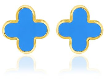 CARISSIMA Boucles d’oreilles femme en or jaune 9 ct pétale turquoise synthétique 6,5 x 6,5 mm puces