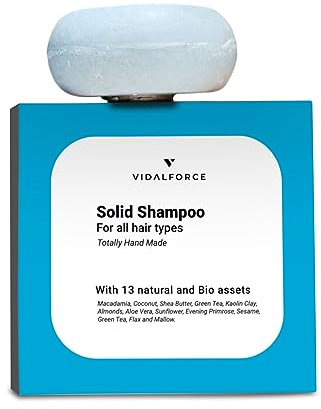 Ultrahartes festes Shampoo, entspricht 3000 ml, handgefertigt, 100% natürlich und 30% BIO. Festes Shampoo für fettiges, trockenes oder schuppiges Haar dank seiner 13 ausgleichenden Wirkstoffe. 85g