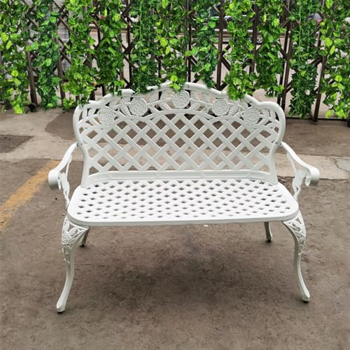 WENNEWU B, Gartenmöbel 2-Sitzer-Bank, Französisches Gartensofa Aus Metall, Vintage-Bank Aus Aluminiumguss, Liegestuhl Für Die Veranda Im Park, Rustikaler Sessel