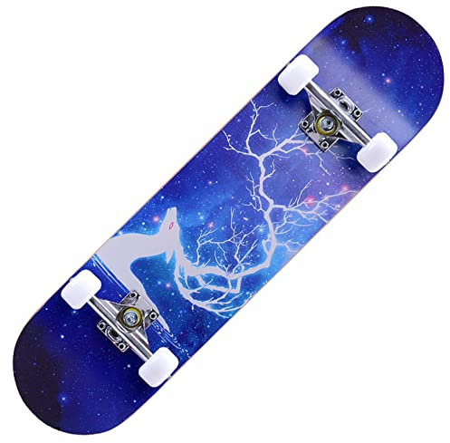 Skateboards mit bunten blinkenden Rädern für Anfänger, Kinder, Jugendliche, 78,9 x 20,3 cm, komplettes Standard-Skate-Boards mit 7 Schichten, Ahorn-Deck, konkaves Skateboard