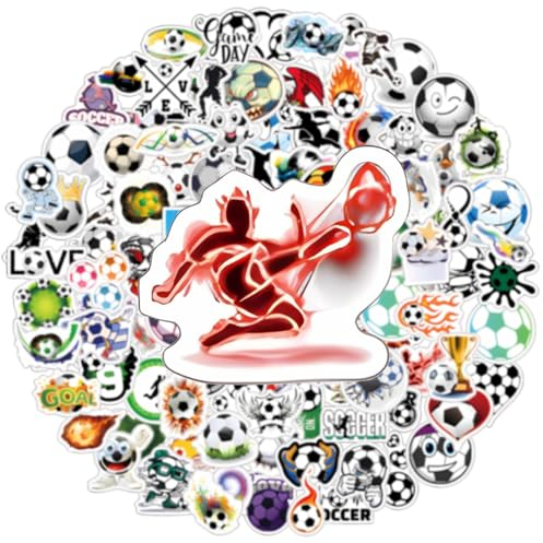 Amabro 120 Stück Fußball Aufkleber, Wasserdicht Sport Fußball Sticker, Süßer Aufkleber Fussball für Scrapbooking, Wasserflaschen, Laptop, Auto, Skateboard, Handyhülle