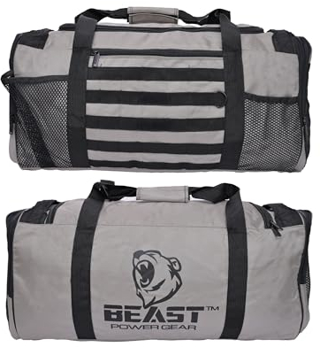 Beast Power Gear Sporttasche für Training, Boxen, MMA, Sporttasche mit Schuhfach und verstellbarem Schultergurt, für Damen und Herren, Grau/Schwarz, Reisetasche