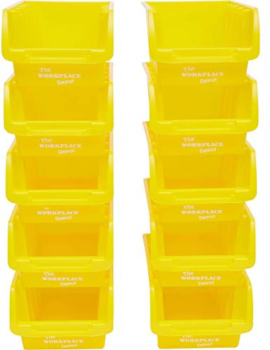 The Workplace Depot Plastic Picking Bins, Semi Open Fronted Stackable Parts Storage Pick Containers (Yellow)