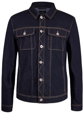 Enorsia Men’s Raw Denim Jacket Classic Collar, Long Sleeves, Patch Pockets, Branded Buttons and Leather Hem Detail Stylish Denim Jacket Mens for Casual Wear, Smart Layers