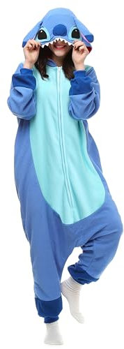 LABULA Onesie tierkostüme Damen Herren Pyjama Animal Halloween Schlafanzug Cosplay Jumpsuit Karneval Einteiler,Stitch-Blue,XL