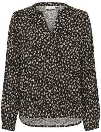 KAFFE Langarm-Bluse KAjalie Damen Bluse Langarm V-Ausschnitt Print Oberteil 40, Black/Brown Graphic Dots 40