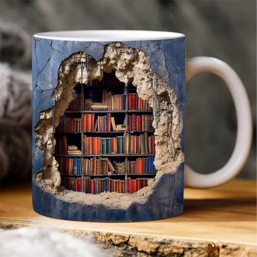 Generisch 3D Büchertasse, 3D-Bücherregal-Kaffeetasse, Kreativ Bücherregale Becher, Keramik Bibliothek Bücherregal Reisebecher, Mehrzweck Keramikbecher für Buchliebhaber Geschenk (A)