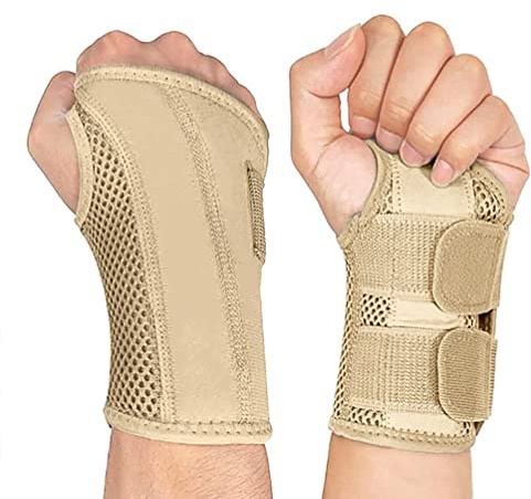 NuVigor Wrist Splints for Carpal Tunnel,Right Left Hand Support with Adjustable Straps for Men Women,Breathable Day Night Wrist Brace for Carpal Tunnel,Pain Relief(Beige,S/M Right Hand)