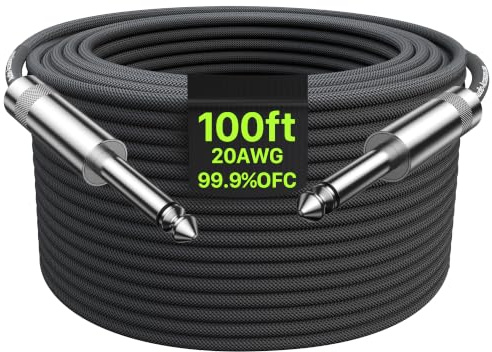 Câble de guitare de 30,5 m, connecteurs Neutrik Rean professionnels, câble d'instrument tressé en Kevlar en nylon tressé 1/4, 20 AWG, OFC, cordon de guitare électrique 1/4, cordon d'ampli de basse