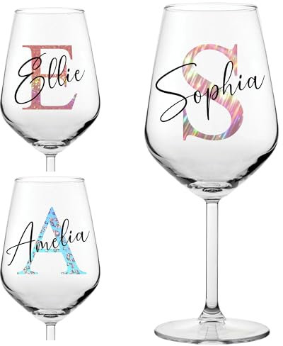 Personalised Wine Glass Initial and Name Birthday Christmas Gifts for Her Girl Women Bestie Cocktail Wine Glass 18th 21st 30th 40th 50th 60th 70th 80th Any Age Party Present Secret Santa Idea
