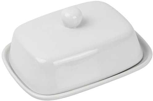 Dokeno Butterdose Keramik, Butterglocke mit Deckel und Griff, Butterglocke Weiß, Butterschale, Käseplatte Porzellan, Butterbehälter, Spülmaschinengeeignet, 16.2 x 13 x 8 CM