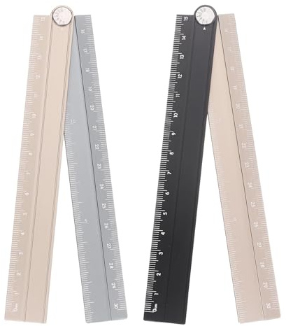 sourcing map 2pcs Folding Straight Ruler 30cm Metric Aluminum Alloy Protractor Foldable Angle Ruler Geometric Measuring Tool with Angle Line for Architects Artist Office, Black Gold/Gold Silver