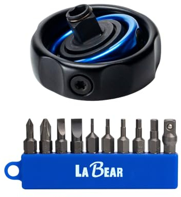 LABEAR 360° Dual-Use Finger Ratchet, 3/8 Drive & 1/4 Hex Bit | Pocket-size control, dual-direction thumb switch, 5° swing arc, S2 steel tips, magnetized fit, compact blue storage holder