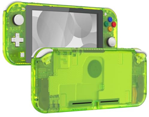 eXtremeRate Carcasa Transparente Compatible con Nintendo Switch Lite, Cubierta Completa de NSL Mando Portátil, Incluye Funda & Botones & Protector de Pantalla - Verde Lima