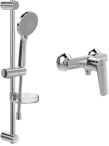 Villeroy & Boch Oasis Duschset Aufputz (2 in 1 Bundle), Duschsystem mit Duscharmatur, Handbrause, Handbrauseschlauch, Duschstange inkl. Handbrausehalter, Chrom