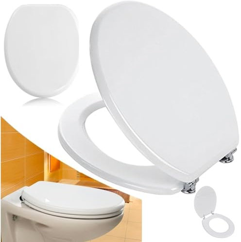 Copriwater Universale Copri Tavoletta WC per Bagno in Legno pesante MDF con Cerniere Antiruggine in Lega di Zinco Design Moderno Dimensione 45x36cm Bianco