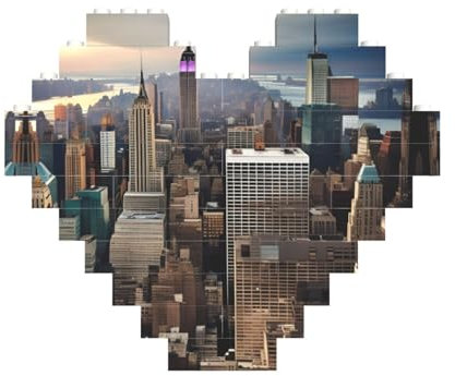 New York Fashion City Print Building Brick Block Puzzle Heart Shape Brick Puzzle 3D Jigsaw DIY Home Decor