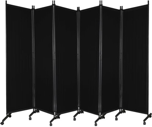 REDCAMP 6 Panel Folding Room Divider with Lockable Wheels, Movable Large Portable Room Partition Wall Dividers, Indoor Outdoor Tall Privacy Screen for Bedroom Office Hospital, 120x68, Black