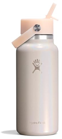 Hydro Flask Water Bottle - Insulated Stainless Steel - Wide Straw Lid, Non Spill, Leakproof in 24 Oz Glimmer Cream