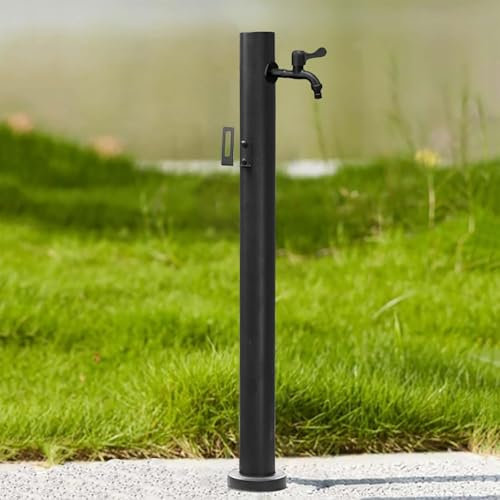 Renmlion Colonne d'eau en Acier Inoxydable pour Jardin extérieur, Robinet Noir sur Pied avec Robinet, Fontaine décorative à Fixation au Sol(Height 60cm/23.6in)