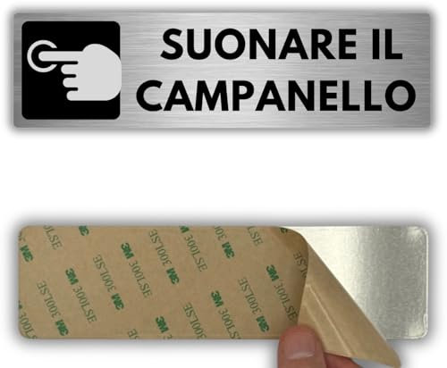 LEIASA | Segnale Adesivo Suonare Campanello - 5x18 cm - Spessore 0,8 mm - Alluminio - Targa Suonare Il Campanello - Premere Campanello - (Indicazione Campanello 2)