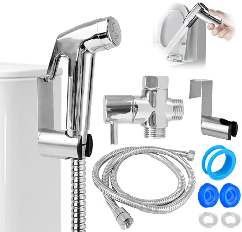 XWGKLN Bidet Sprayer, Stainless Steel Hand Bidet Shower Spray, Handheld Bidet with 1/2 Valve and 15m Shower Hose for Bathroom Cleaning