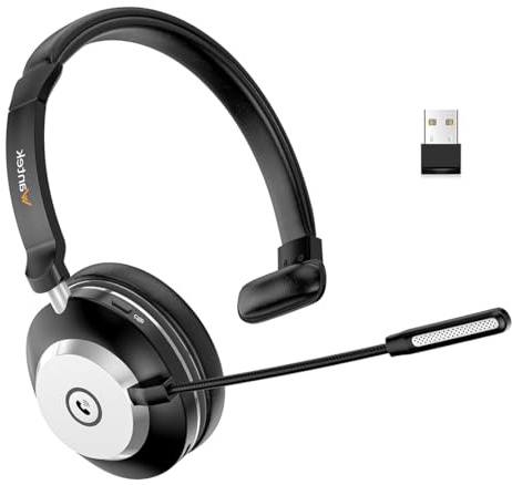 Wantek Wireless Headset, Bluetooth Headset With Microphone Noise Canceling & USB Dongle, On Ear Headphones, 50hrs Working Time for Computer/Mobile Phones/Ms Teams/Skype/Zoom/Office