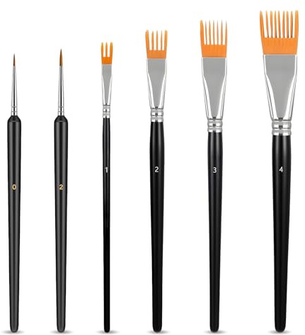 6 Pcs Grainer Brush Set, 4 Flat Comb Paint Brush Comb and 2 Fine Paint Brushes, Durable and Ergonomic Beginners and Artist Brushes Set Suitable for Watercolor, Acrylic, and Oil Paints