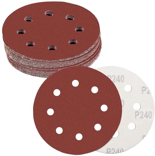 180mm 8-Hole Sanding Discs 30Pk, Multi-Grit for Wall & Drywall Sander | Multi-Grits P80/P100/P120/P150/P180/P240, Aluminum Oxide, Strong Hook & Loop, for Wall Prep, Drywall, Paint Removal