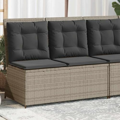 Ziaphsol Gartenbank Verstellbar mit Kissen Hellgrau, Poly Rattan Relaxliege für Outdoor, UV-beständig, 108x67x95 cm, max. 110 kg