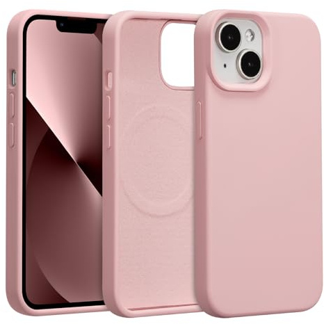 UCASONG Magnetic Liquid Silicone Case for iPhone 14 Plus/15 Plus, Rose Pink | 6.7Inch, Compatible with MagSafe, Cute Plain Solid Color Slim Case, Soft Smooth Matte Shockproof Protective Cover