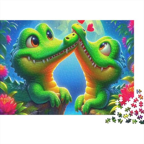 1000 Teile Romantisches Krokodil Puzzle für Erwachsene Papier Lernendes Krokodile Liebespaar Puzzles Gesellschaftsspiel Dekor 52x38cm/1000pcs