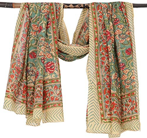 GURU SHOP Leichter Pareo, Sarong, Handbedrucktes Baumwolltuch - Farb Kombination 24, Herren/Damen, Baumwolle, 180x110 cm