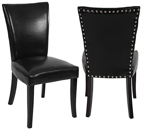 Mendler 2er-Set Esszimmerstuhl Chesterfield, Stuhl Küchenstuhl, Nieten FSC®-Zertifiziert - Kunstleder, schwarz, dunkle Beine