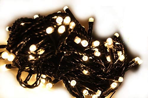 Best Artificial 100 Warm White LED's Black Cable Connectable Outdoor Christmas Waterproof String Lights (10m) with Low Voltage Plug