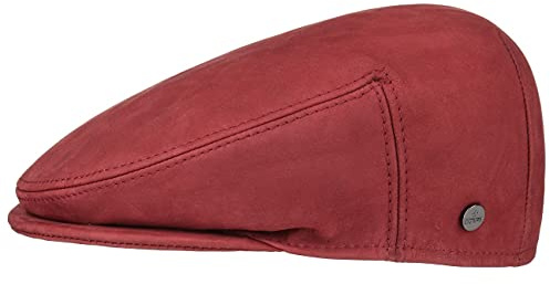 LIERYS Leder Flatcap Lederflatcap Herrencap Cap Schirmmütze Schiebermütze für Herren Flatcap Lederflatcap mit Schirm, mit Futter Winter Sommer (57 cm - Bordeaux)