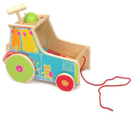 small foot 10377 Traktor inkl. Xylophon aus Holz mit Klopfspiel und zum Musikmachen, ab 18 Monaten Motorikspielzeug, Musikinstrument, Bunt