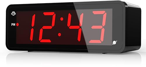 KWANWA Digitaler Wecker,1,8 LED Große Ziffern Display,Alarm Clock Batteriebetrieben,Helligkeit Regelbar,Snooze,12/24HR,Leicht Lesbare Zahlen für Senioren(Rote Anzeige)