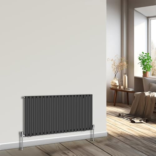 NRG Horizontal Designer Radiator Oval Single Panel Central Heating Black 600mmx1180mm