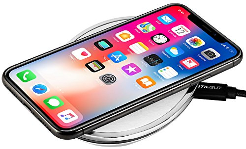 StilGut Wireless Charging Pad aus Aluminium und Kunstleder- Ladestation Wireless Charger, Silber/weiß