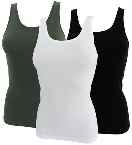 HERMKO 1310 3er Pack Damen Basic Tank Tops - 100% Bio-Baumwolle in Feinripp - Langlebig und Formbeständig - Ideales Unterhemd für jeden Look, Größe:32/34 (XS), Farbe:Mix w/s/o