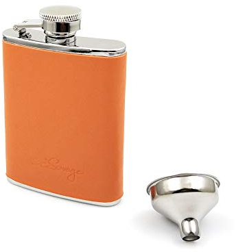 iSavage 3oz Orange Leather Wrapped Hip Flask with a Funnel 18/8 Stainless Steel-YM102-1